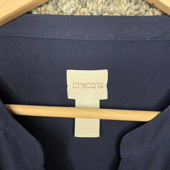 Chicos Top Womens 0 US Small Navy Blue Tunic Sheer Roll Tab Sleeve Blouse - Picture 6 of 7